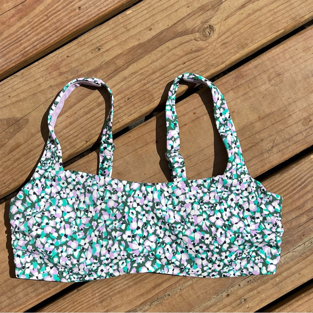 Athleta pink green floral bikini top